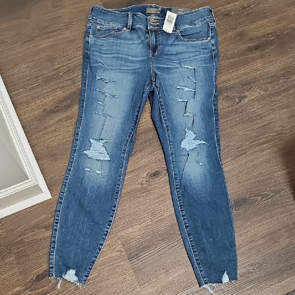 Torrid Blue Skinny Jeans with Modern Frayed Hem